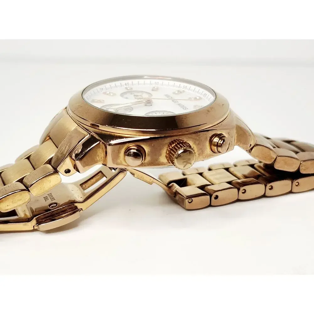 Michael Kors Rose Gold MOP Dial Crystal Chronograph Watch MK5336 New Battery